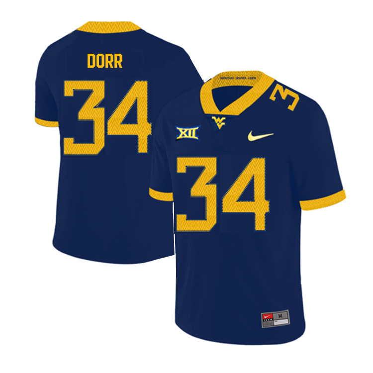 NCAA Men's Lorenzo Dorr West Virginia Mountaineers Navy #34 Nike Stitched Football College 2019 Authentic Jersey SA23P16YF